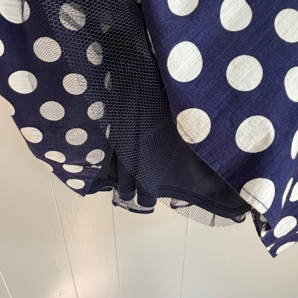 Gracia fit and flare navy and white polka dot dress crinoline skirt lined size L - Picture 11 of 16